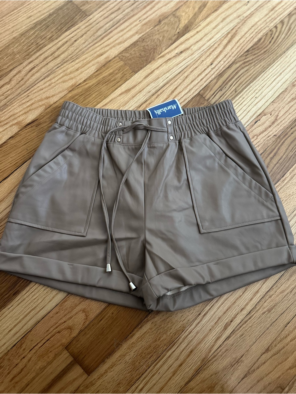 Women’s Taupe Faux-Leather Drawstring Bermuda Shorts by Marshalls
